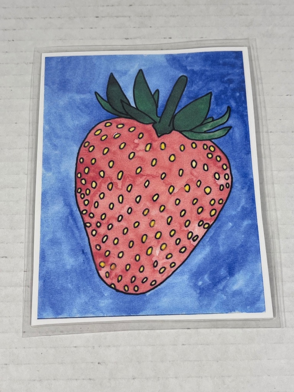 Strawberry Watercolor Painting Art Print Laminated ~4.25 x 5.5 inches